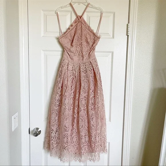 ASOS Design Lace Midi Dress with Pinny Bodice